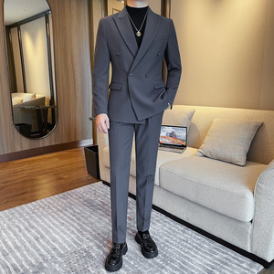 TZ23663-P250 男士西服套装新款双排扣修身商务休闲西装外套图片