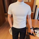 主推大货5881-特P40男士夏季短袖t恤紧身纯色体恤修身半高领打底，男装T恤，电商B333