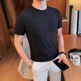 5882-P40圆领短袖t恤男士夏季撒粉冰丝修身半袖男装打底体恤凉感，男装T恤，电商B333