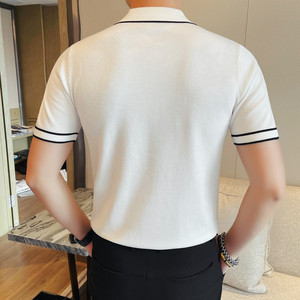 1227-P58 针织冰丝男士短袖夏季新款时尚百搭休闲翻领短袖T恤图片