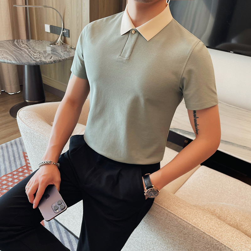 PL6048-P41短袖POLO衫男士夏季新款领子拼色半袖修身体恤,男装Polo衫,电商B333