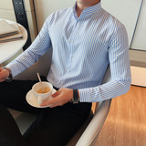 8888-P58条纹长袖衬衣男士立领修身潮流休闲衬衫，男装衬衫，电商B333