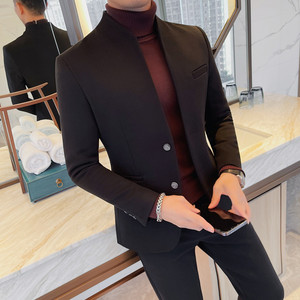 1045-P155 呢子西藏男士中山装西服 立领西装外套 纯色商务休闲图片