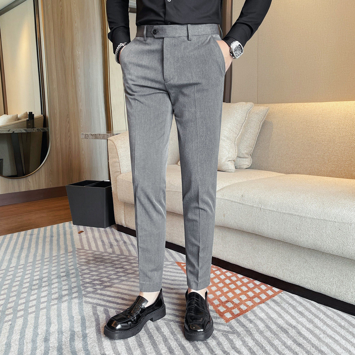 K2701-特P55男士休闲西裤秋冬款商务春季新款男裤高级感修身小脚,男装西裤,电商B333