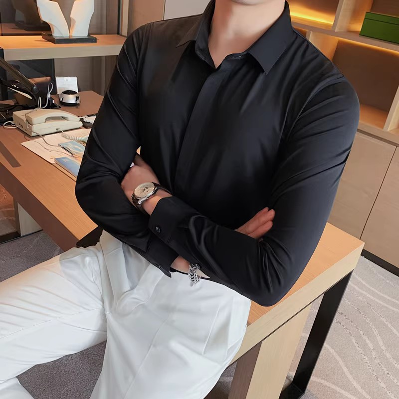 老款继续做1072-P95弹力无痕压胶坠感丝滑长袖衬衫男修身衬衣,男装衬衫,电商B333