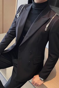 老款继续做6072-P235 西装外套男士冬季新款 双排扣西服 黑色图片
