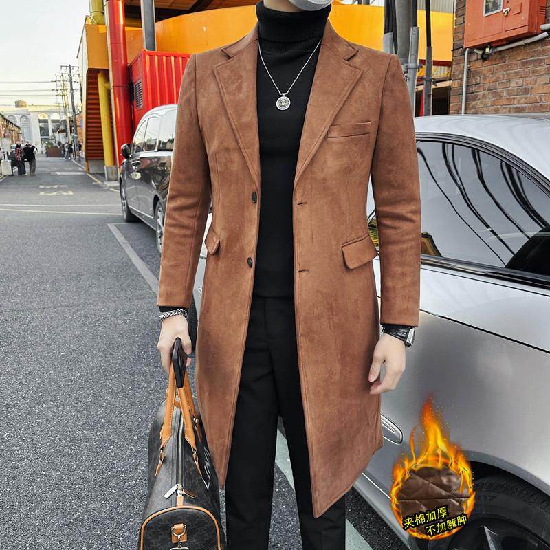 23623-P198中长款毛衣大衣男士冬季加棉加厚单排扣纯色外套，男装毛呢大衣，电商B333