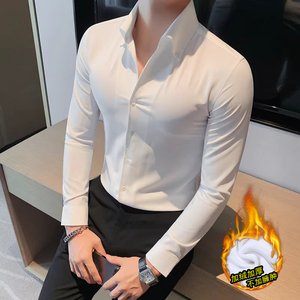 JR7667-P70 V领衬衫男士秋冬新款纯色百搭衬衣 商务正装图片