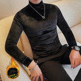 6992-特P50半高领加绒加厚长袖体恤男士冬季金丝绒打底衫，男装T恤，电商B333