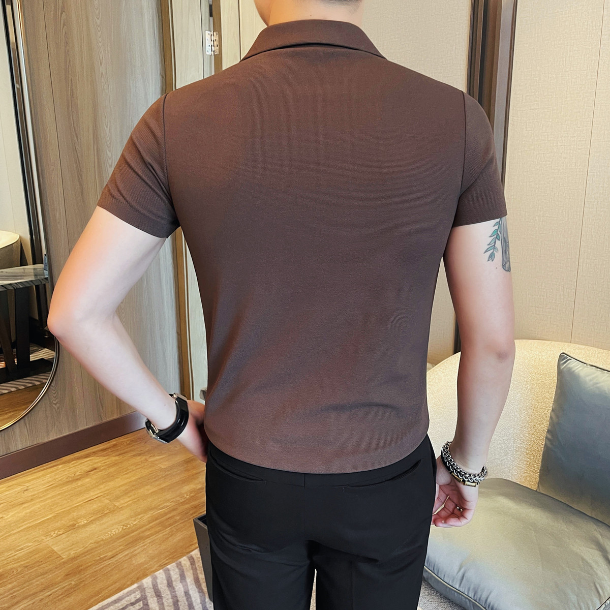MJ1003-P48冰丝华夫格POLO衫男短袖夏季新款百搭休闲V领短袖T恤,男装T恤,电商B333
