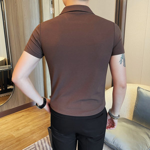 MJ1003-P48 冰丝华夫格POLO衫男短袖夏季新款百搭休闲V领短袖T恤图片