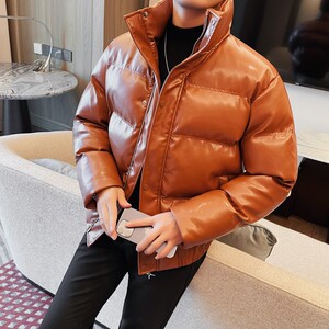 22008-P185 亮面棉衣男士冬季加厚仿皮外套 面包服图片
