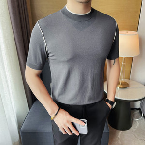 3776-P58针织短袖男士夏季线条设计感小众百搭休闲圆领简约T恤图片
