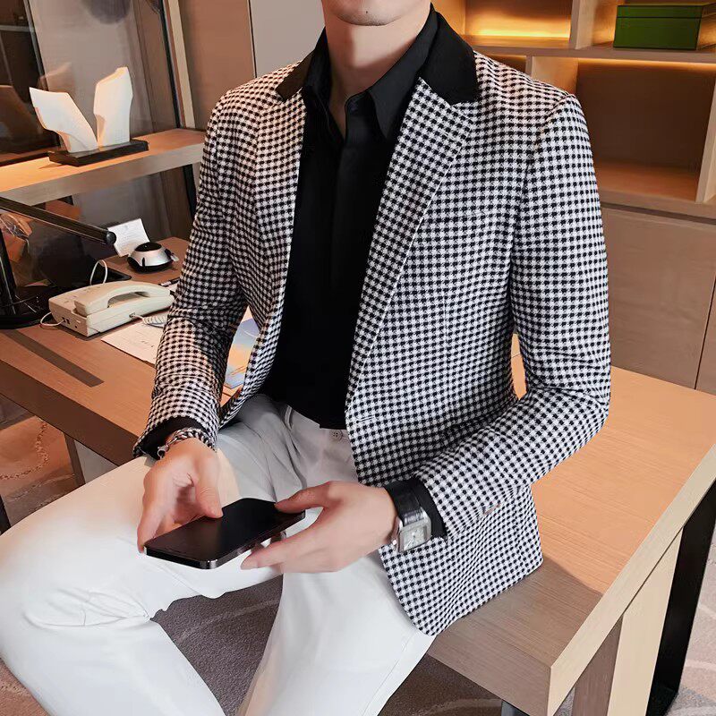 老款继续做23531-P155西装外套男士单排扣西服千鸟格西装男,男装西服套装,电商B333
