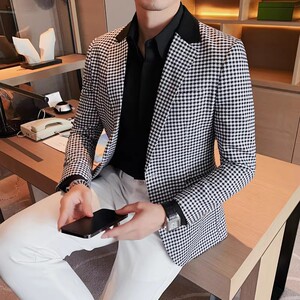 老款继续做23531-P155 西装外套男士单排扣西服千鸟格西装男图片
