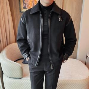 JK25003-P218 小宽松毛呢夹克外套男士秋冬新款 翻领拉链外套，男装夹克，电商B333