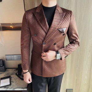 25106-P158 西服男士春季新款商务休闲高级感条纹双排扣西装图片