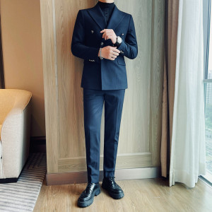 TZ1068-P240 商务西装套装英伦风休闲双排扣结婚礼服两件套图片