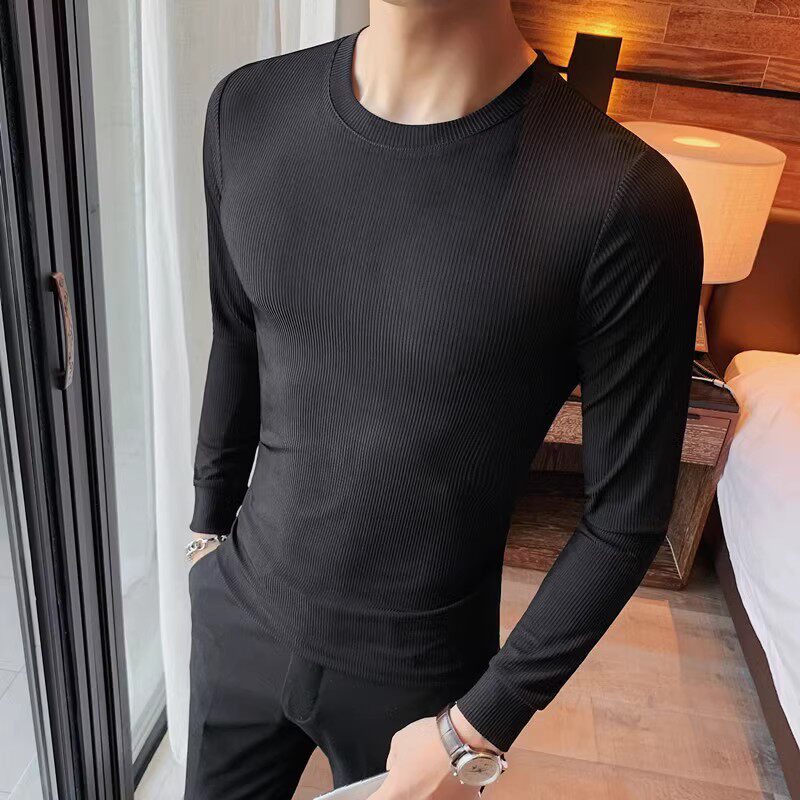 3398-P35-男生长袖圆领套头纯色T恤打底衫英伦休闲体恤,男装T恤,电商B333