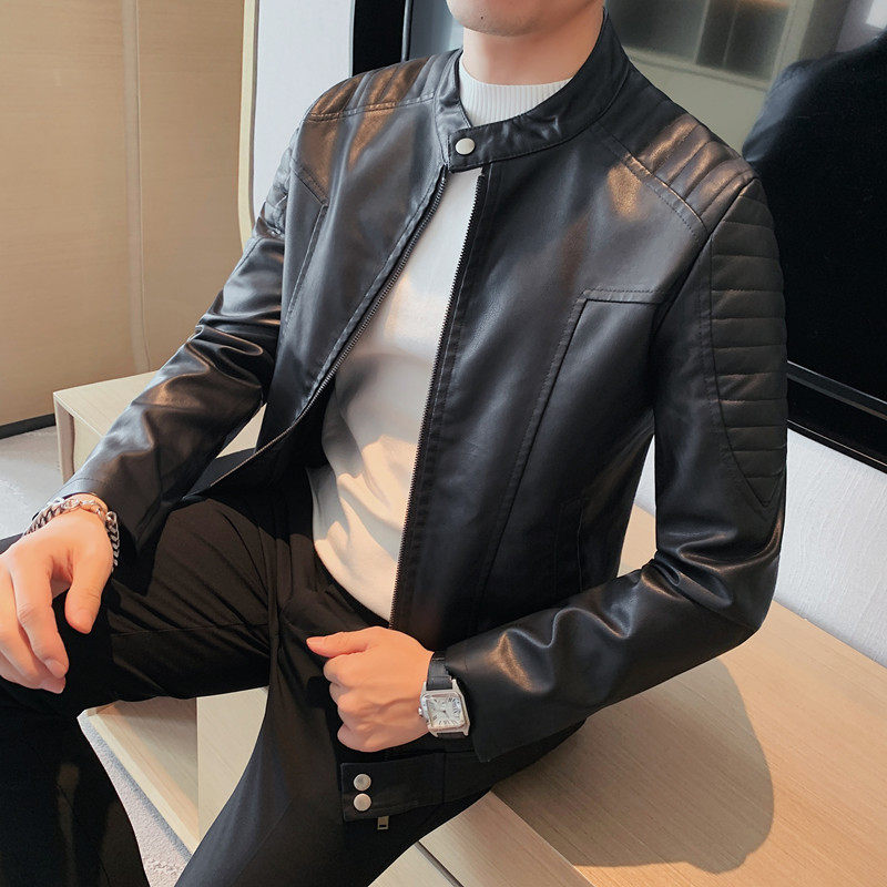 6606-P98男士秋季新款皮衣立领拉链机车皮夹克皮外套，男装皮衣，电商B333