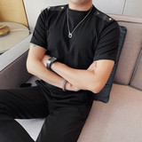 T2408-P48小中领短袖T恤男士修身打底衫肩扣子个性设计，男装T恤，电商B333
