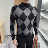 9501-P58长袖小中领针织衫秋冬新款打底衫菱格中领毛衣，男装针织衫/毛衣，电商B333