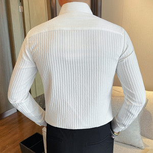 S6529-P68 男士长袖衬衫新款尖领条纹修身弹力衬衣图片