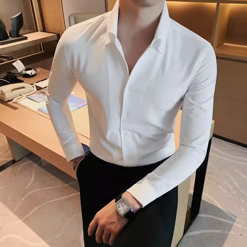 老款继续做7667-P60 V领衬衫男士秋冬新款纯色百搭衬衣 商务正装图片
