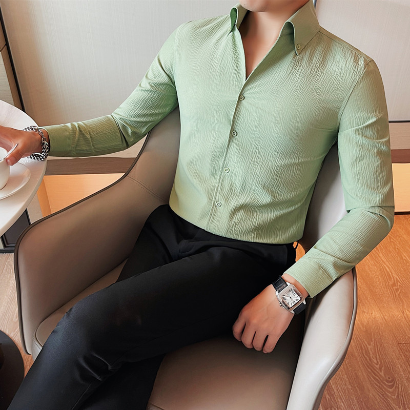 7891-P58秋季v领长袖衬衫男士潮流商务休闲修身衬衣,男装衬衫,电商B333