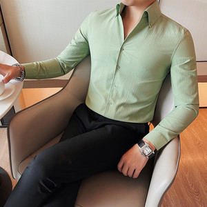 7891-P58 秋季v领长袖衬衫男士潮流商务休闲修身衬衣图片