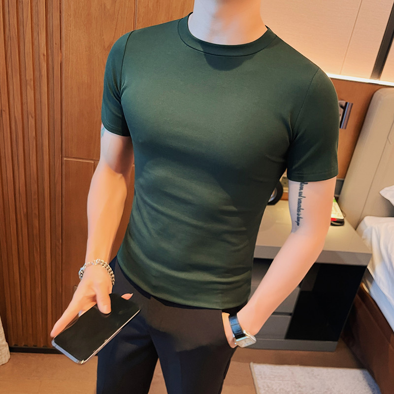 5885-特P40男士夏季短袖t恤纯色圆领紧身体恤潮流修身百搭T恤,男装T恤,电商B333