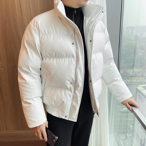 22008-P185亮面棉衣男士冬季加厚仿皮外套面包服新加白色