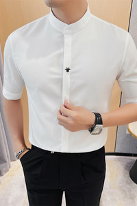 7139-P58 88 中袖刺绣衬衫男士夏季新款立领暗扣衬衣图片