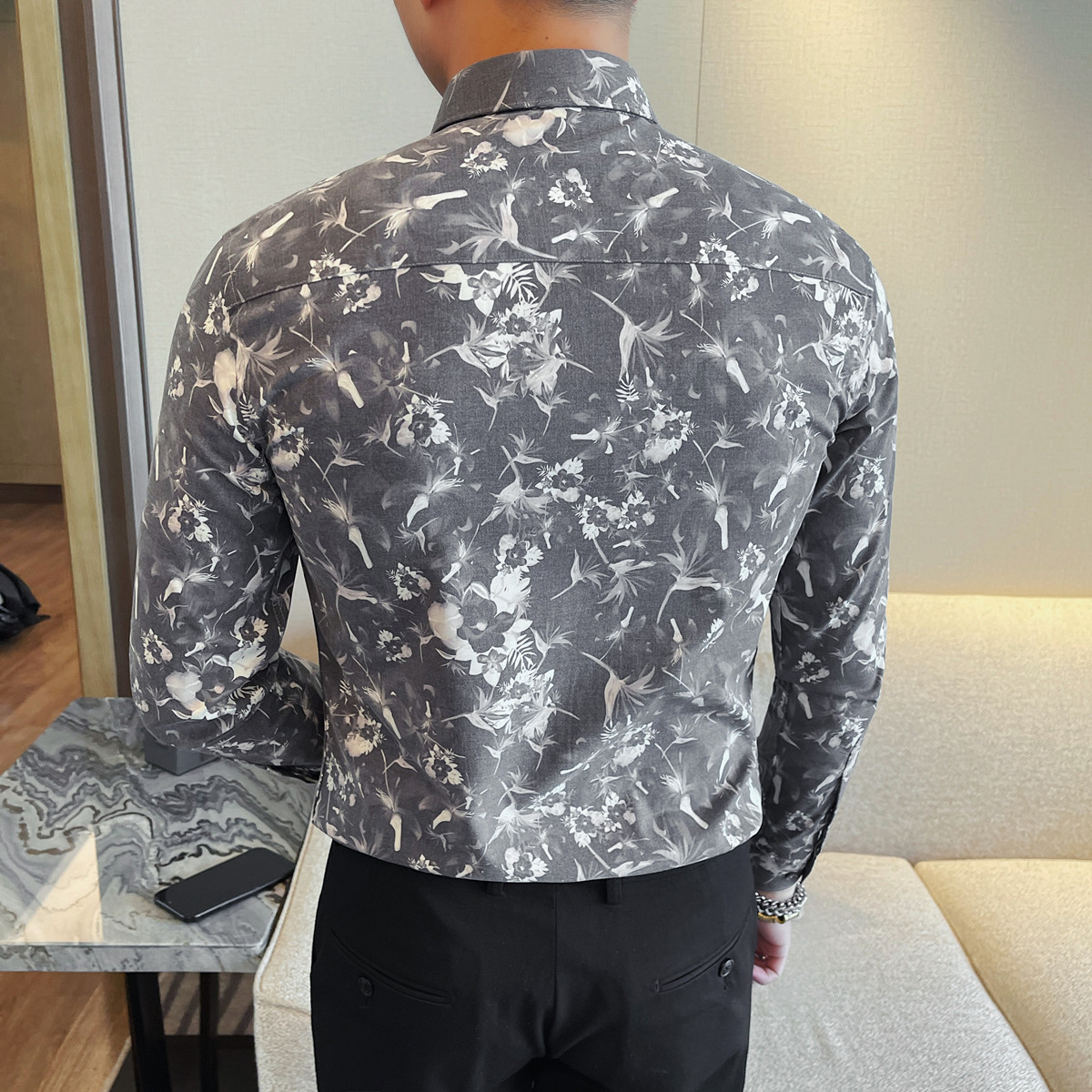 3207-P58男士长袖衬衫高级感设计图案修身衬衣休闲商务,男装衬衫,电商B333