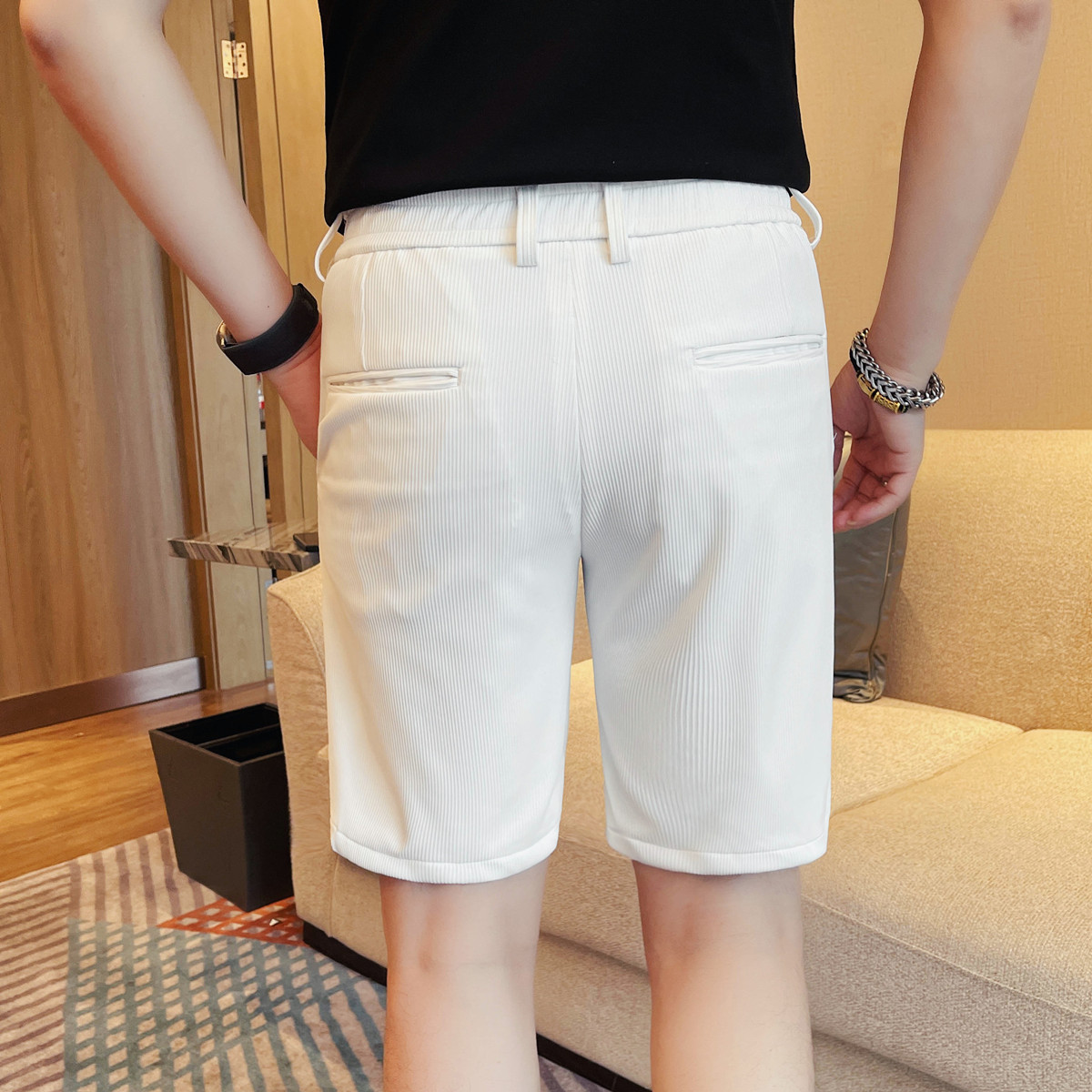 XK053-P63暗条纹冰丝男士短裤夏季新款时尚百搭休闲五分裤,男装西裤,电商B333