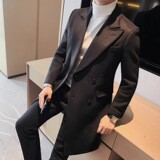 DY1008-P325长款毛呢大衣高品质呢子风衣双排扣后中开叉羊毛外套，男装风衣，电商B333