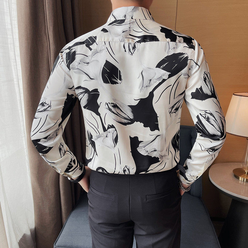 3116-P75男士长袖衬衫夏季潮流休闲印花长袖衬衣,男装衬衫,电商B333