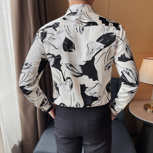 3116-P75 男士长袖衬衫夏季潮流休闲印花长袖衬衣图片