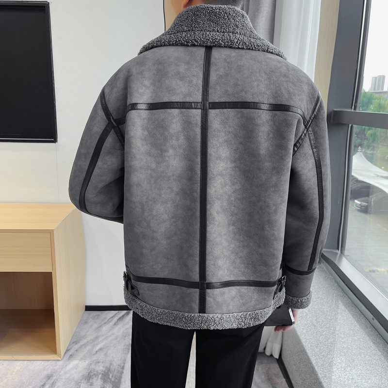 23103-P275冬季棉夹克男士皮毛一体夹克男外套加厚翻领上衣,男装夹克,电商B333