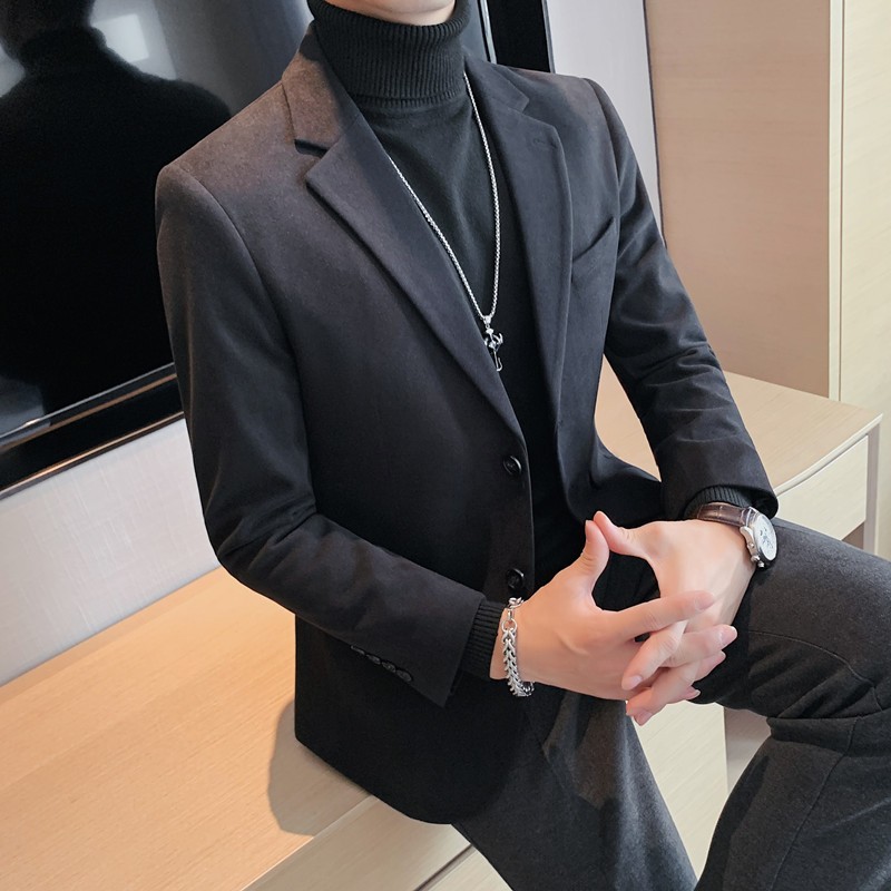 X20221-P155单排扣毛呢西装男士纯色西服外套韩版修身休闲单西,男装西服套装,电商B333