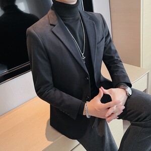 X20221-P155单排扣毛呢西装男士纯色西服外套韩版修身休闲单西图片