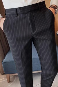 老款继续做C006-P85条纹西裤男秋冬垂感休闲裤子西裤男长裤高品质图片