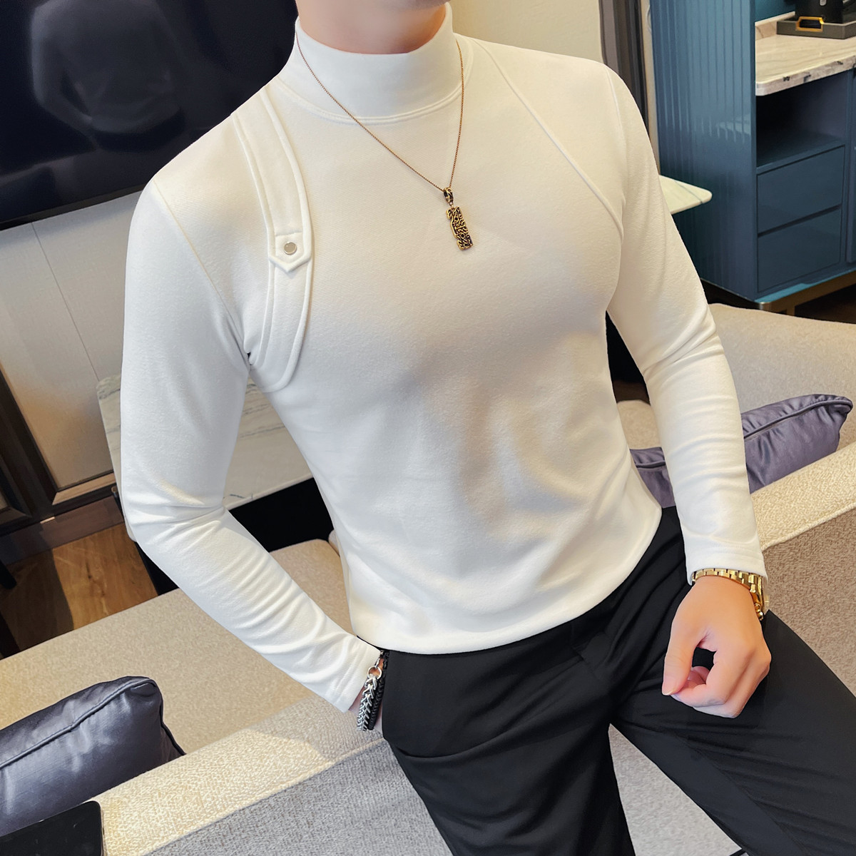 7908-P58男士半高领长袖T恤新款修身弹力打底衫上衣双面绒,男装T恤,电商B333 7908-P58男士半高领长袖T恤新款修身弹力打底衫上衣双面绒,男装T恤,电商B333