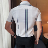 7886-P68短袖衬衫男士夏季潮流休闲帅气个性半袖修身条纹衬衣，男装T恤，电商B333