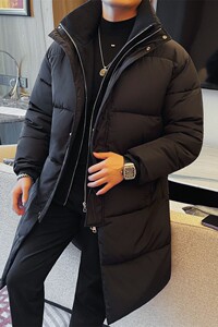 M23062-P223 冬季长款纯色加厚立领保暖棉服 拉链款棉衣图片