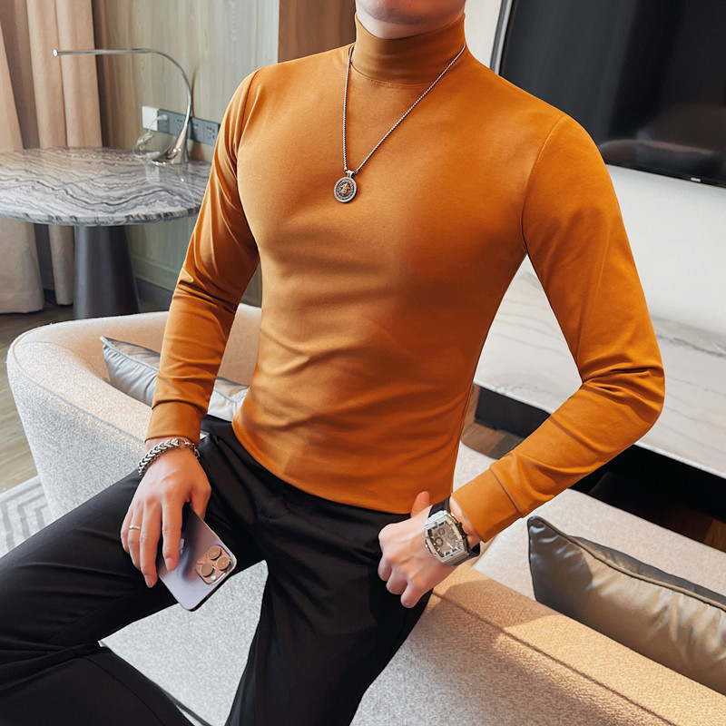 6881-特P40特价跑量款半高领长袖打底衫男士秋冬中领百搭T恤，男装T恤，电商B333
