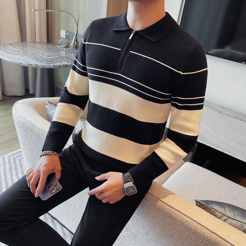 3718-P88长袖毛衣男士秋冬新款翻领针织衫撞色拉链长袖打底衫,男装针织衫/毛衣,电商B333