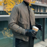 26712-P168军绿色飞行员夹克男秋冬加厚保暖棒球领工装棉衣外套，男装夹克，电商B333