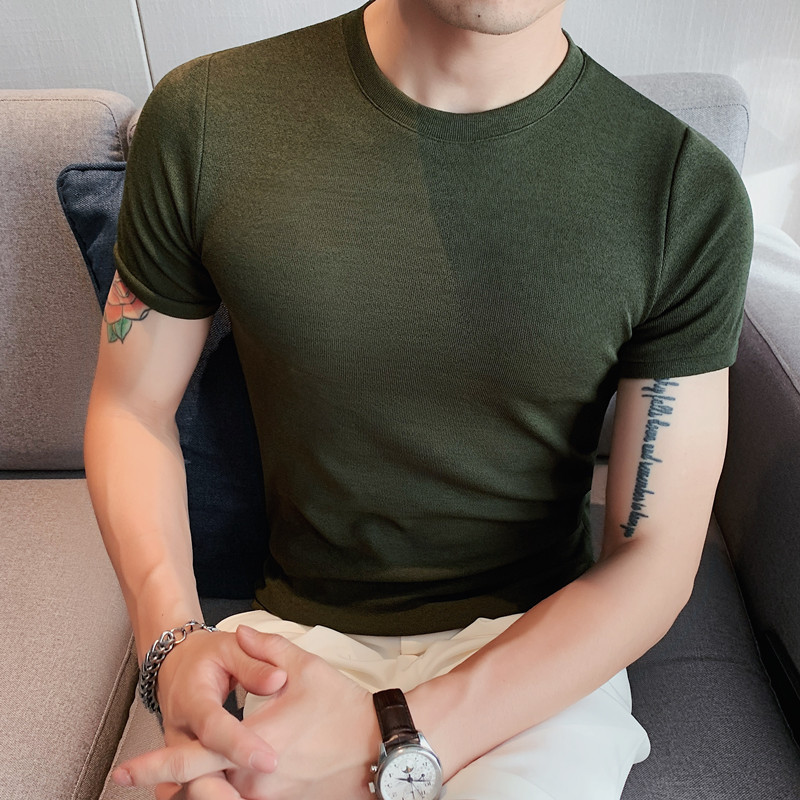 3382-P28韩版修身打底衫圆领纯色休闲短袖T恤男白色,男装T恤,电商B333