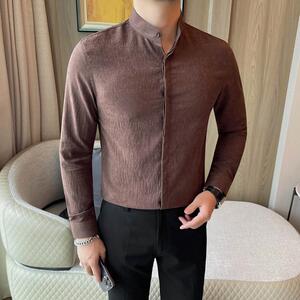 7176-P58 长袖暗扣衬衫男士秋冬新款纯色百搭 商务休闲衬衣图片